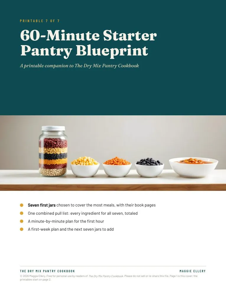 First page of the 60-Minute Starter Pantry Blueprint printable